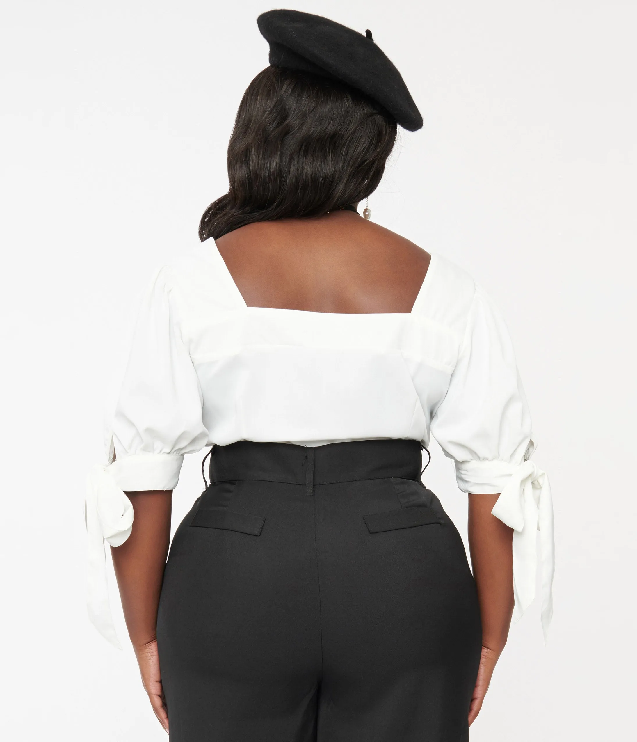 Unique Vintage Plus Size 1950s White Bow Fitted Top sold by Unique Vintage product image thumbnail 2