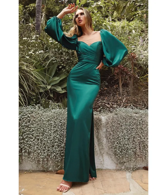 Ladivine by Cinderella Divine Emerald Satin Long Sleeve Bridesmaid Dress sold by Unique Vintage