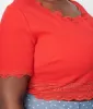 Cherry Red Scallop Lace Knit Crop Top sold by Unique Vintage