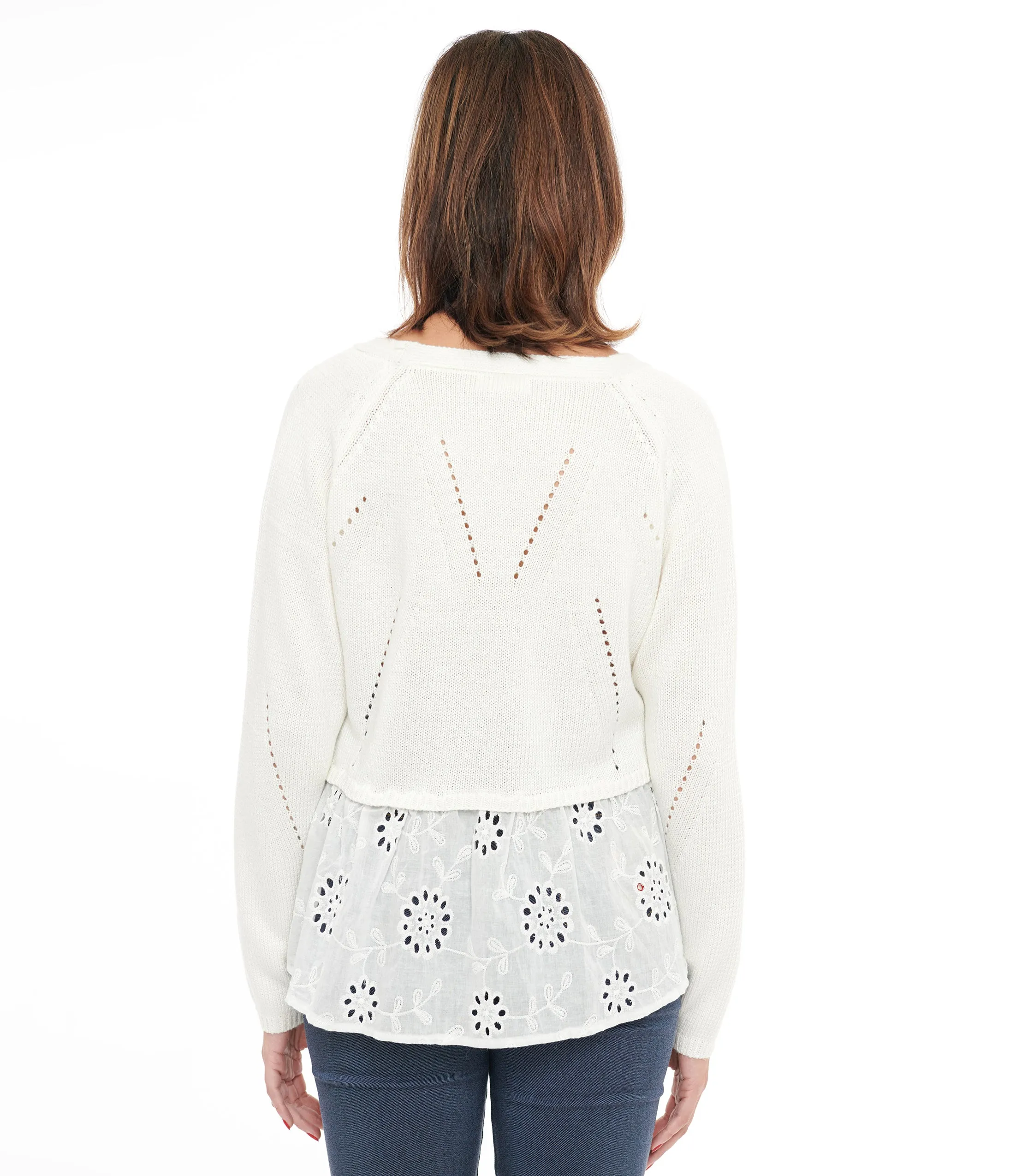 White Floral Peplum Knit Cardigan sold by Unique Vintage product image thumbnail 2