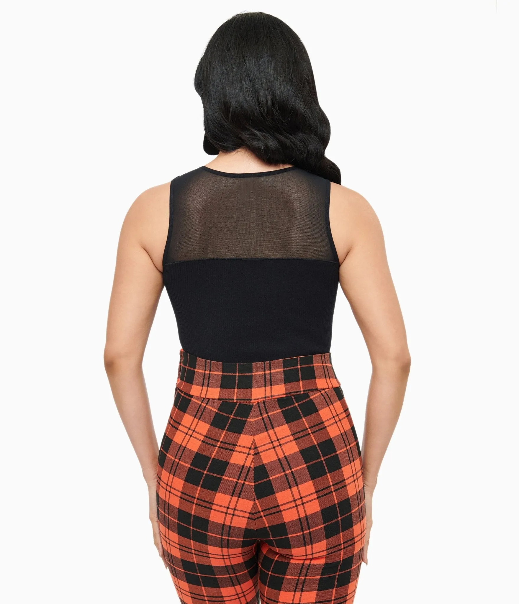 Black Ribbed Bodysuit With Mesh Neckline sold by Unique Vintage product image thumbnail 2