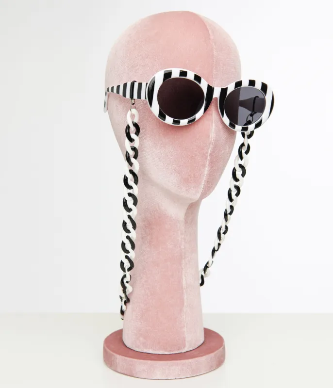 Black & White Stripe Oval Sunglasses sold by Unique Vintage