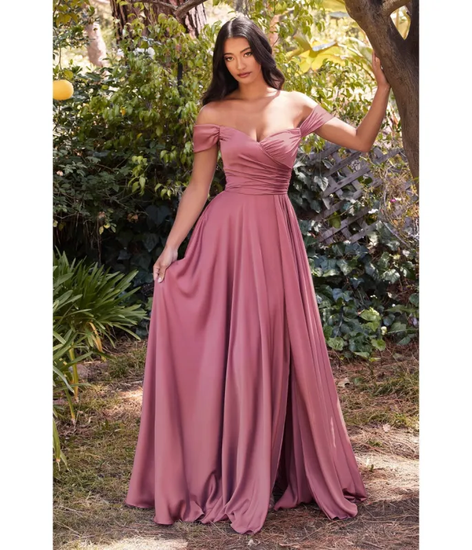 Cinderella Divine Mauve Rose Satin Off The Shoulder Bridesmaid Gown sold by Unique Vintage