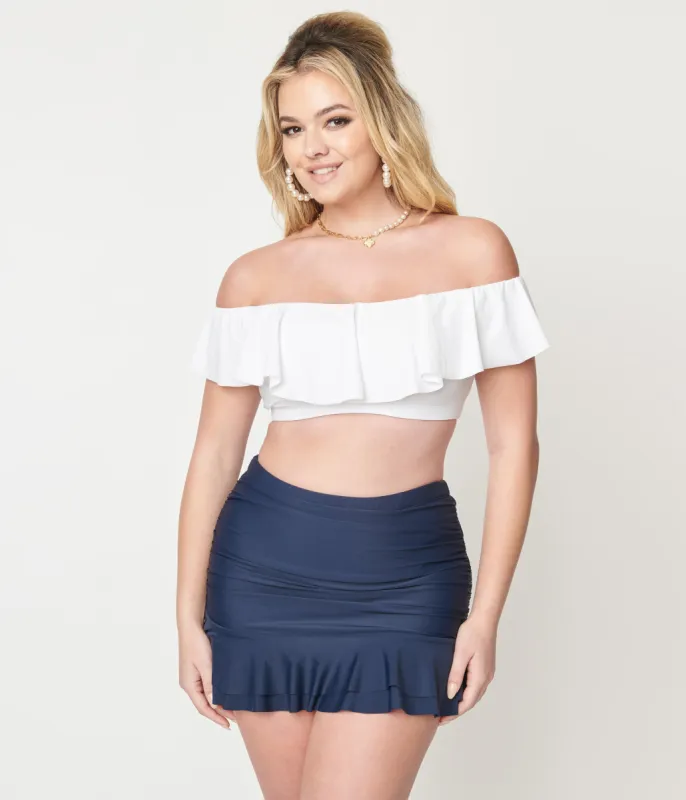 Unique Vintage Navy Blue Skirted High Waist Alice Swim Bottoms sold by Unique Vintage