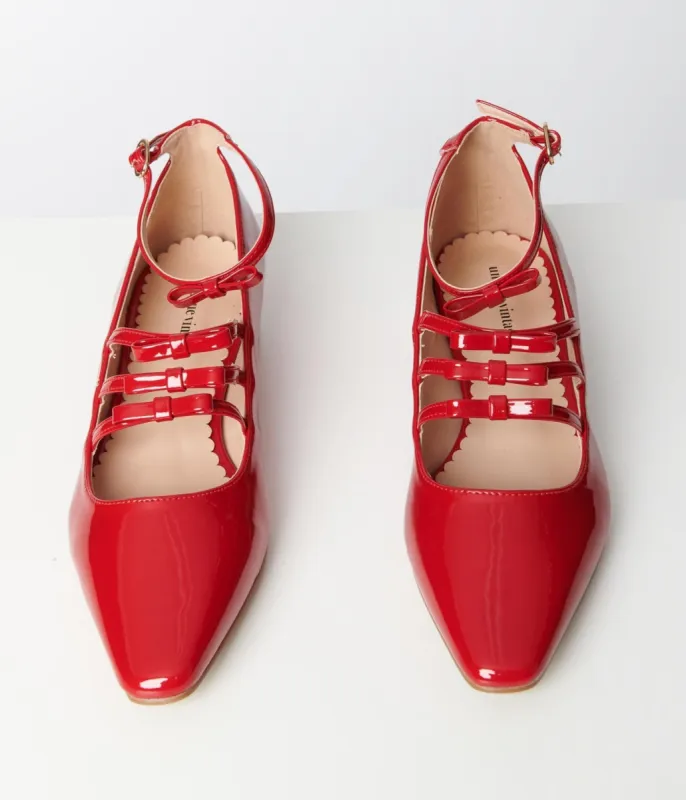 Unique Vintage Red Patent Strappy Bow Mary Jane Shoes sold by Unique Vintage