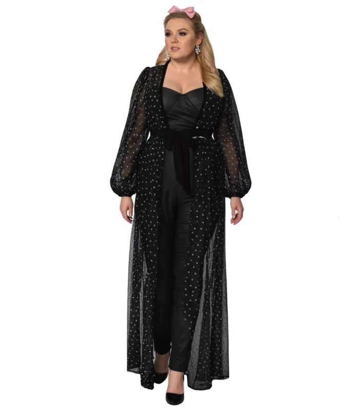 Unique Vintage Plus Size Black & Pink Hearts Mesh Hollywood Duster sold by Unique Vintage