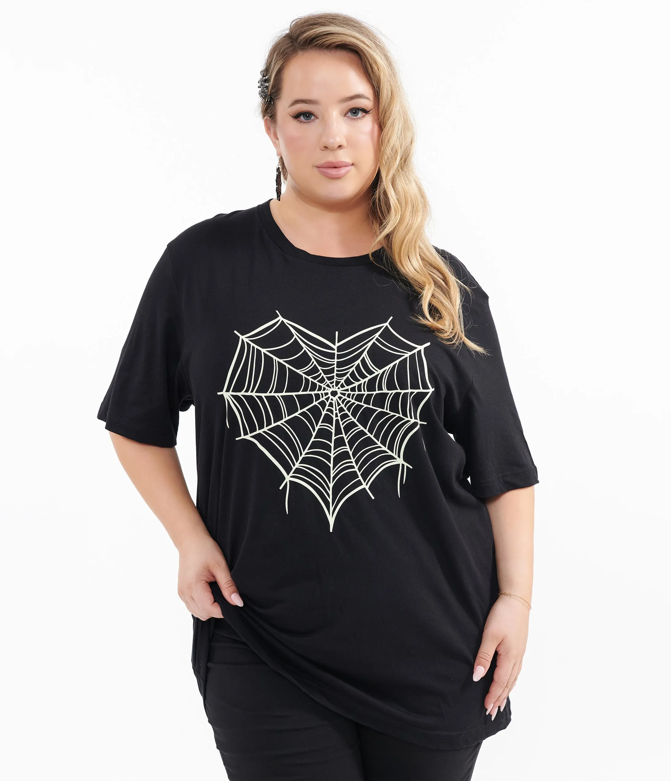 Black Spider Web Heart Fitted Tee sold by Unique Vintage product image thumbnail 3