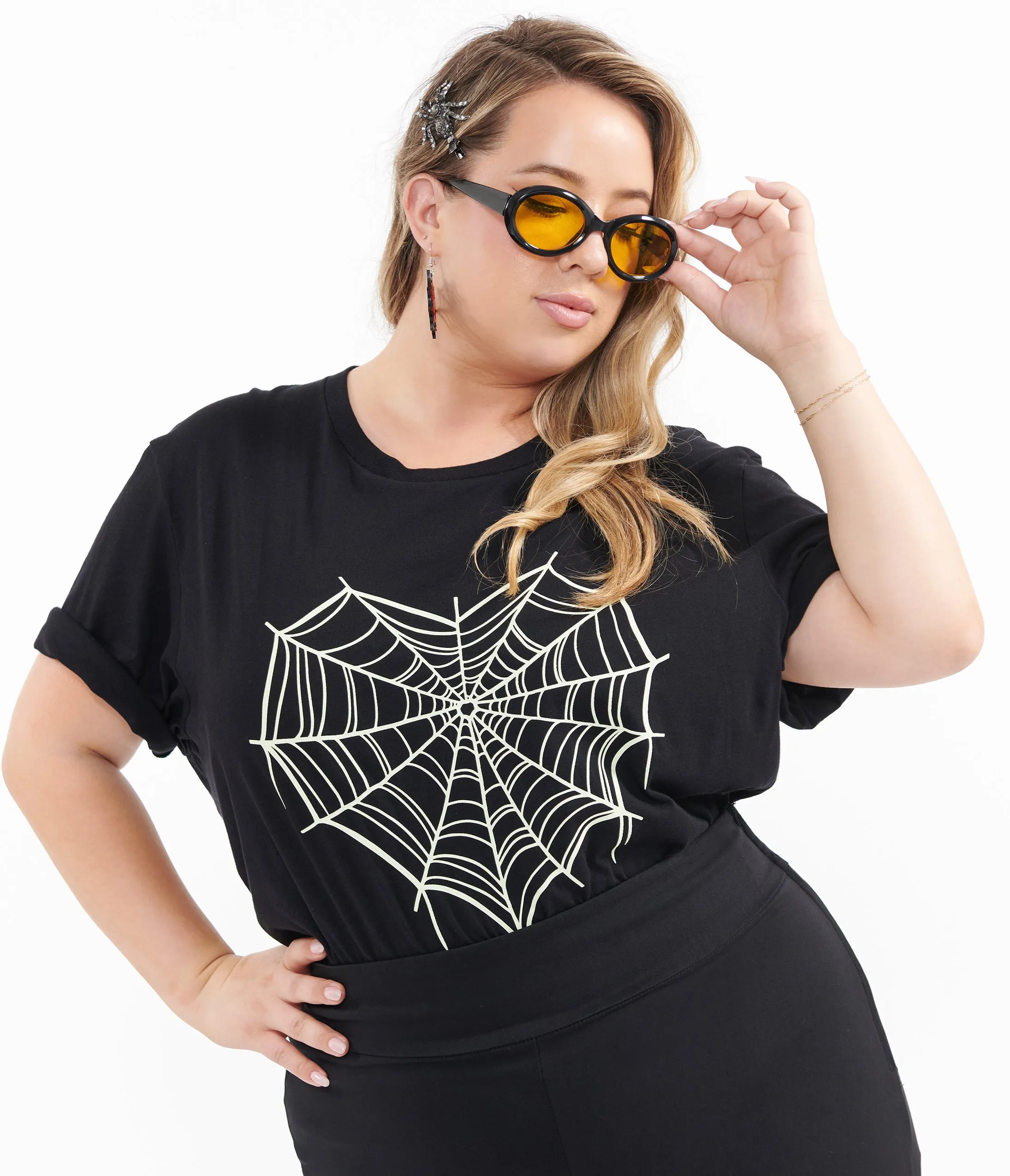 Black Spider Web Heart Fitted Tee sold by Unique Vintage
