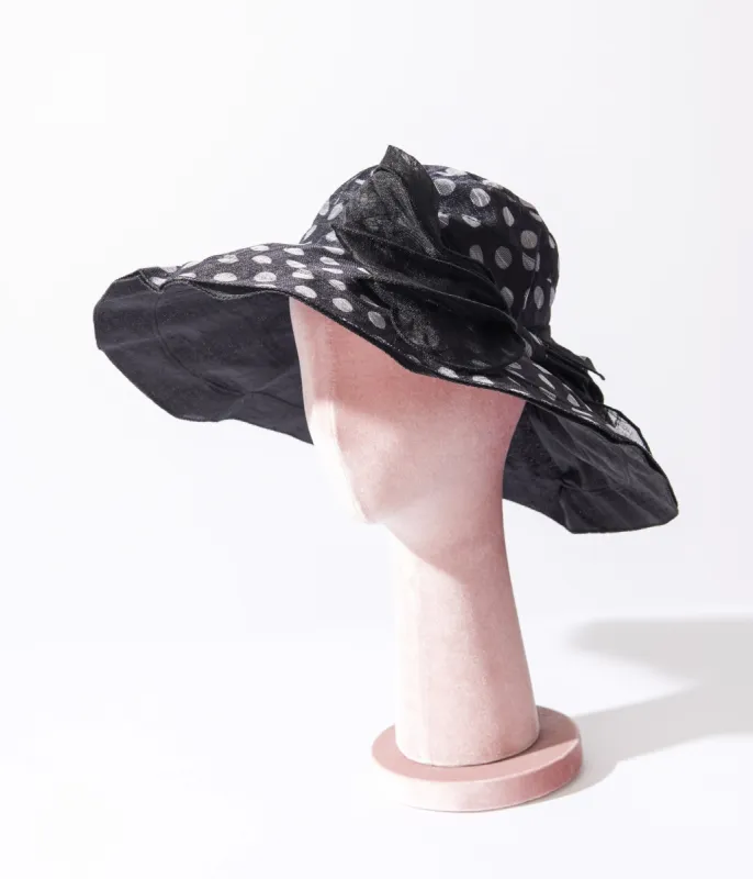 Black & White Polka Dot Bow Sun Hat sold by Unique Vintage