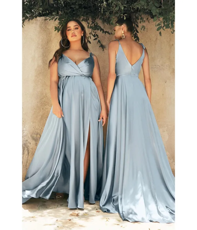 Cinderella Divine  Dusty Blue Flowy Satin A-Line Bridesmaid Gown sold by Unique Vintage