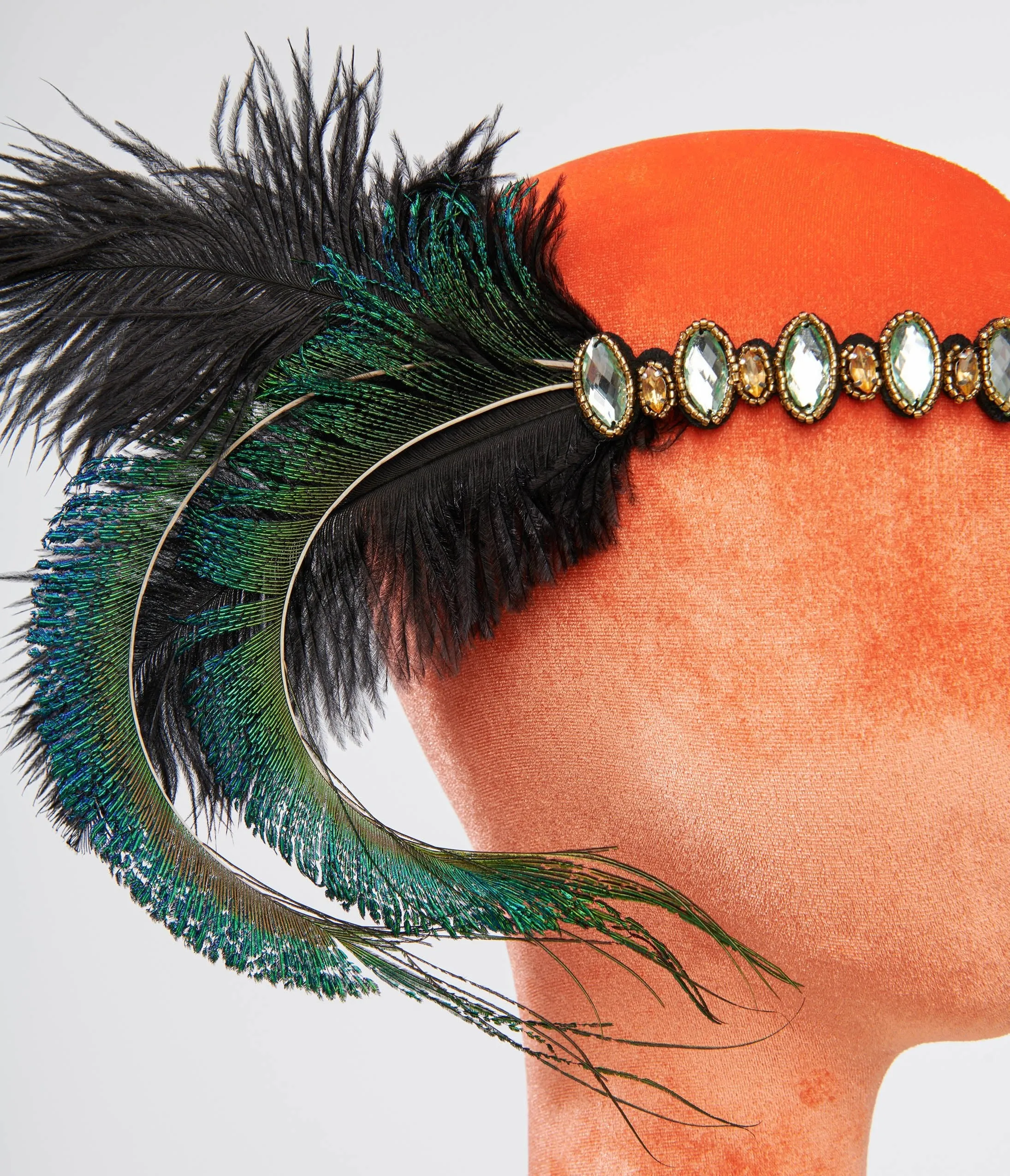 Unique Vintage 1920s Emerald Feather & Silver Rhinestone Headband sold by Unique Vintage product image thumbnail 2