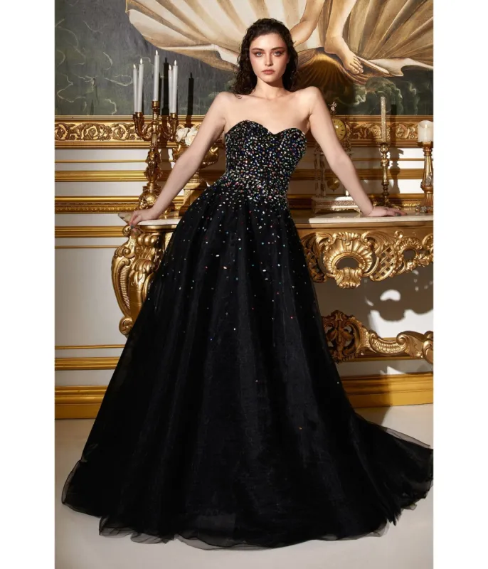 Cinderella Divine  Black & Rainbow Jewel Strapless Prom Ball Gown made by Unique Vintage