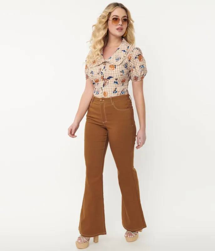 Unique Vintage 1970s Camel Brown Majors Flare Pants sold by Unique Vintage