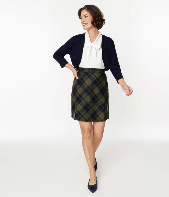 Sage Green & Navy Plaid Mini Skirt sold by Unique Vintage