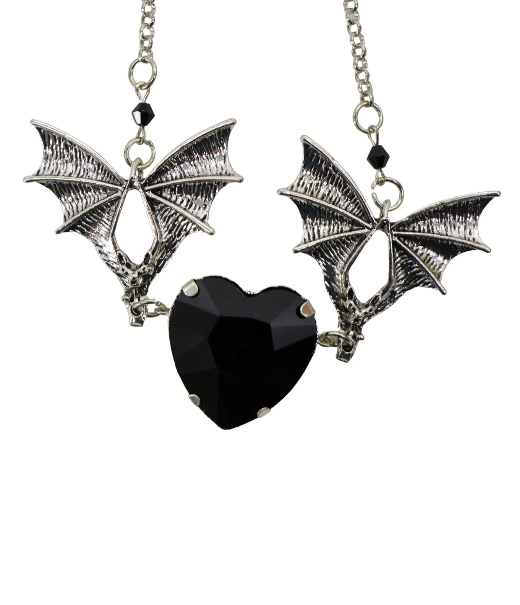 Black Bat & Heart Necklace sold by Unique Vintage