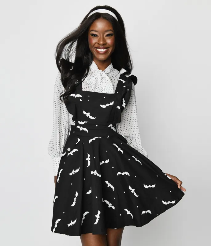 Unique Vintage Black & White Bats Ruffle Pinafore sold by Unique Vintage