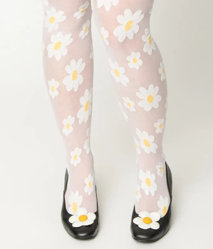 Sheer White Daisy Tights sold by Unique Vintage