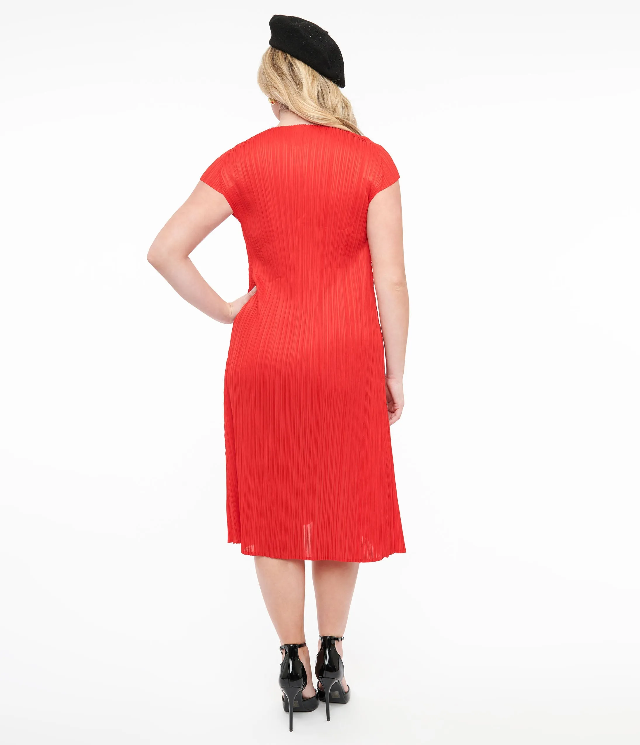Red Pleated Midi Dress sold by Unique Vintage product image thumbnail 2