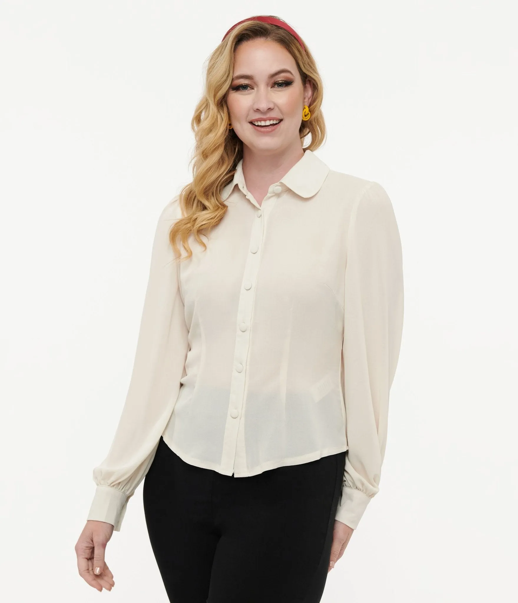 Voodoo Vixen 1950s Cream Peter Pan Collar Blouse sold by Unique Vintage product image thumbnail 3