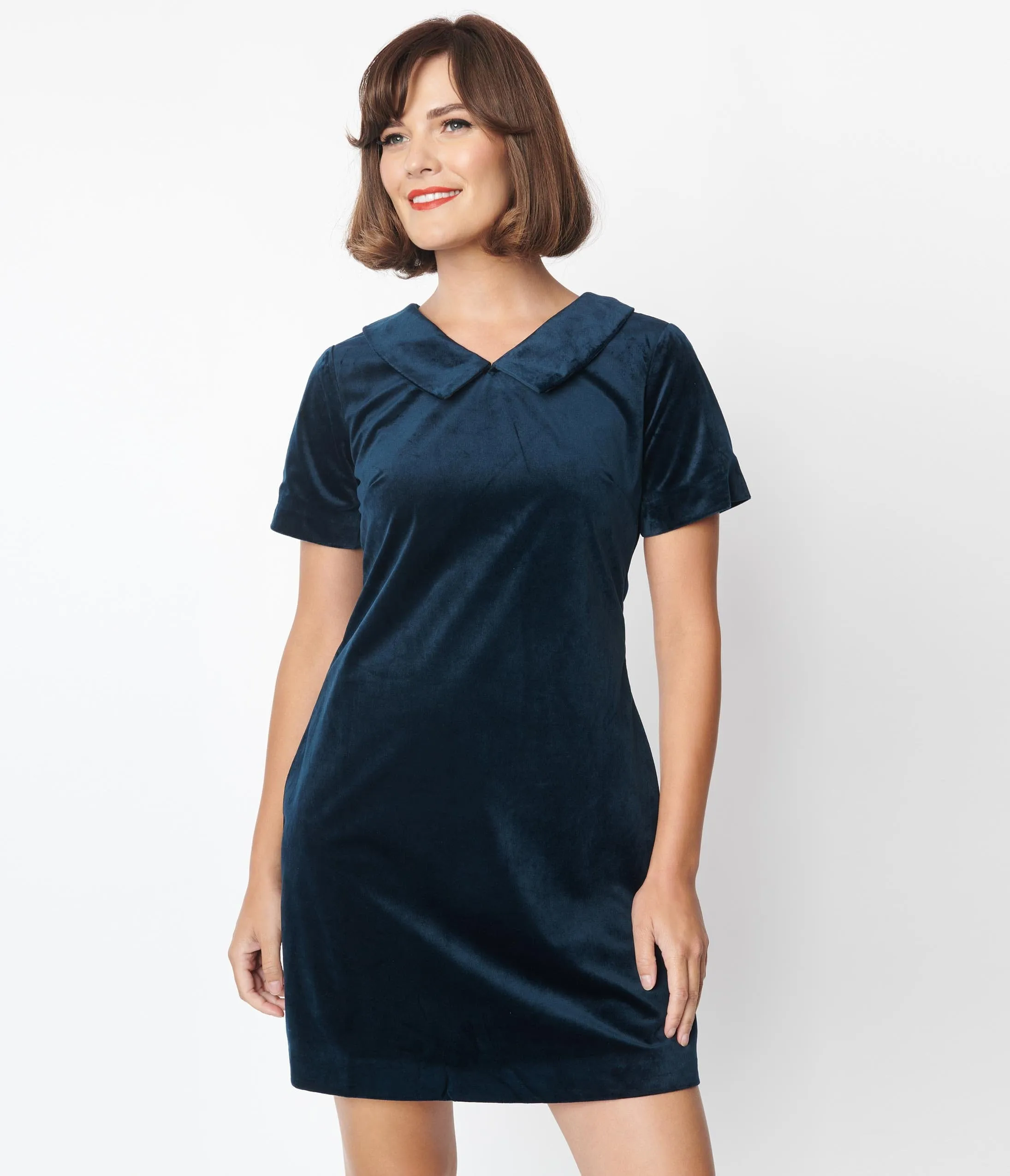 Navy Velvet Collared Shift Dress sold by Unique Vintage product image thumbnail 4