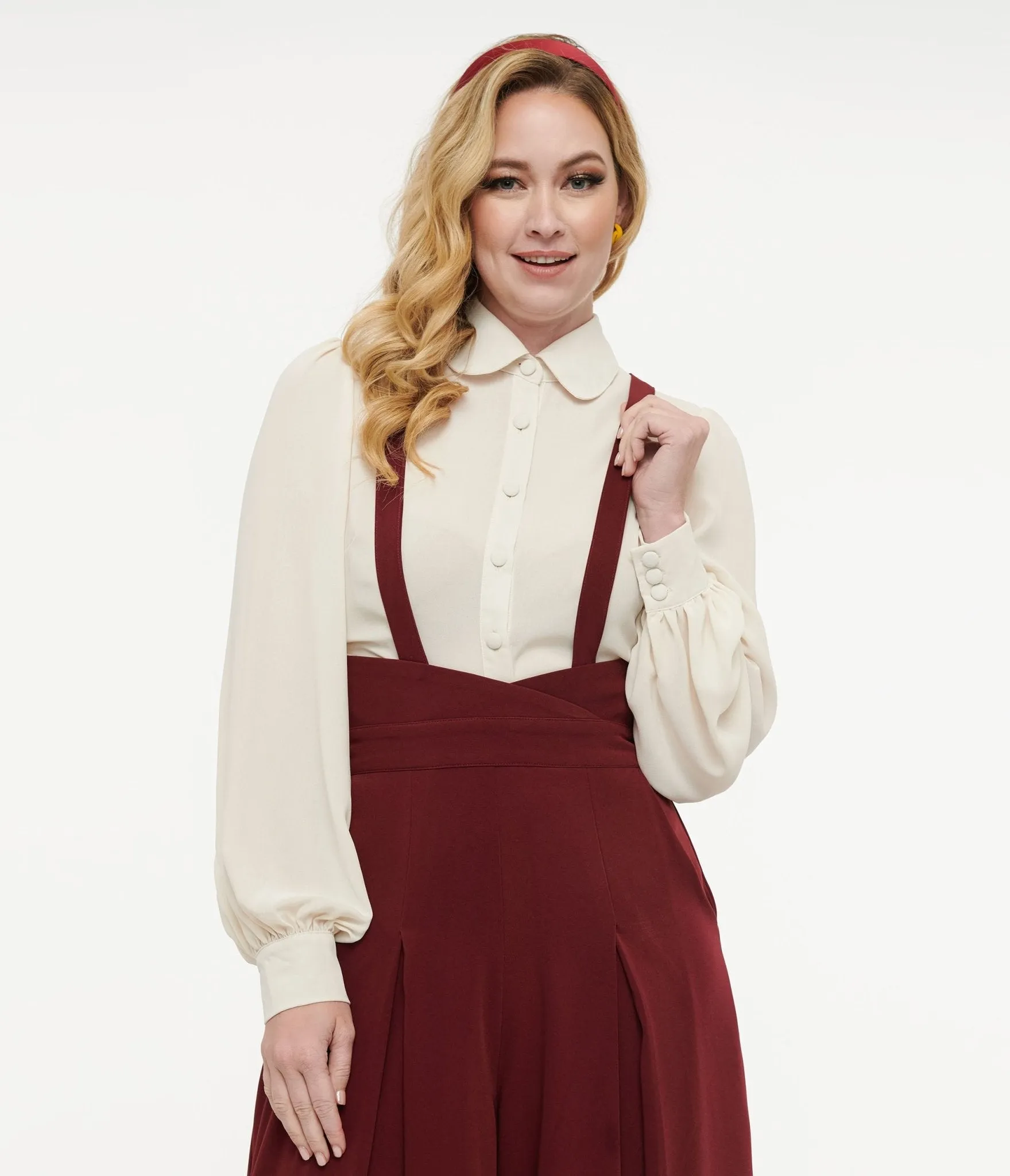 Voodoo Vixen 1950s Cream Peter Pan Collar Blouse sold by Unique Vintage