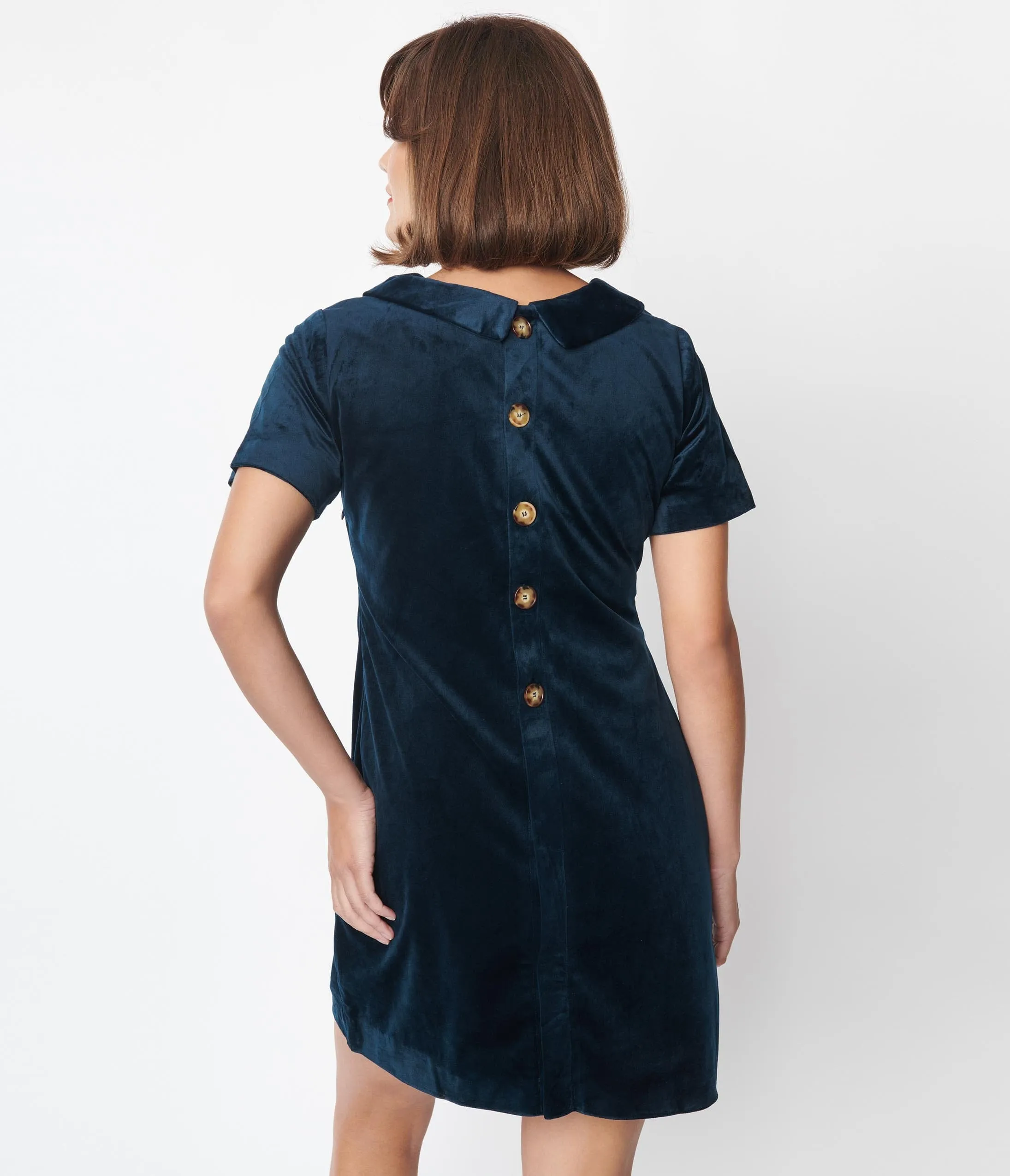 Navy Velvet Collared Shift Dress sold by Unique Vintage product image thumbnail 2