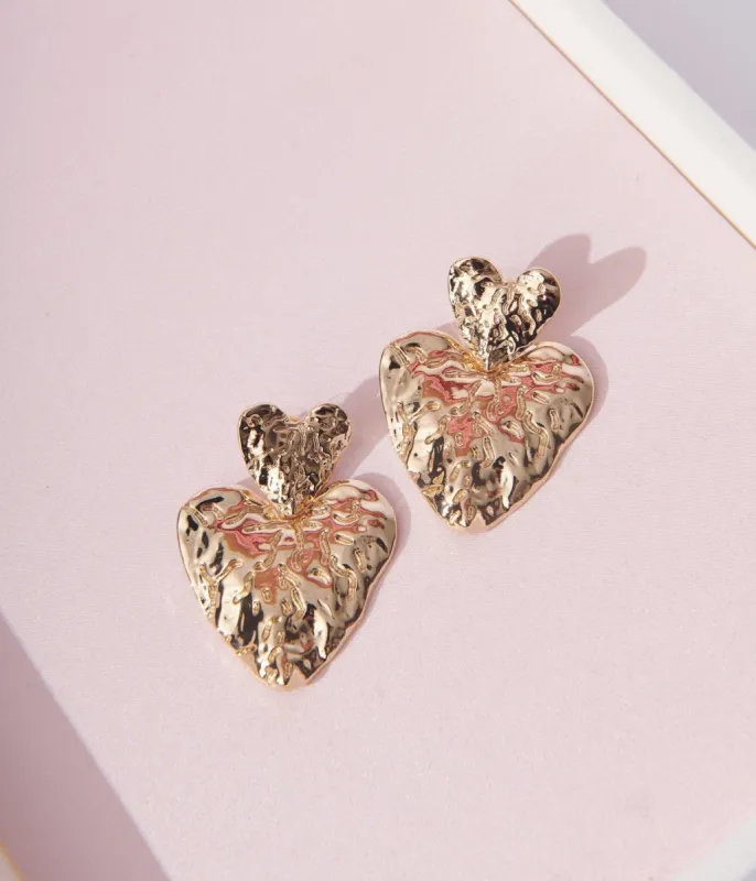 Gold Melt Dual Heart Drop Earrings sold by Unique Vintage