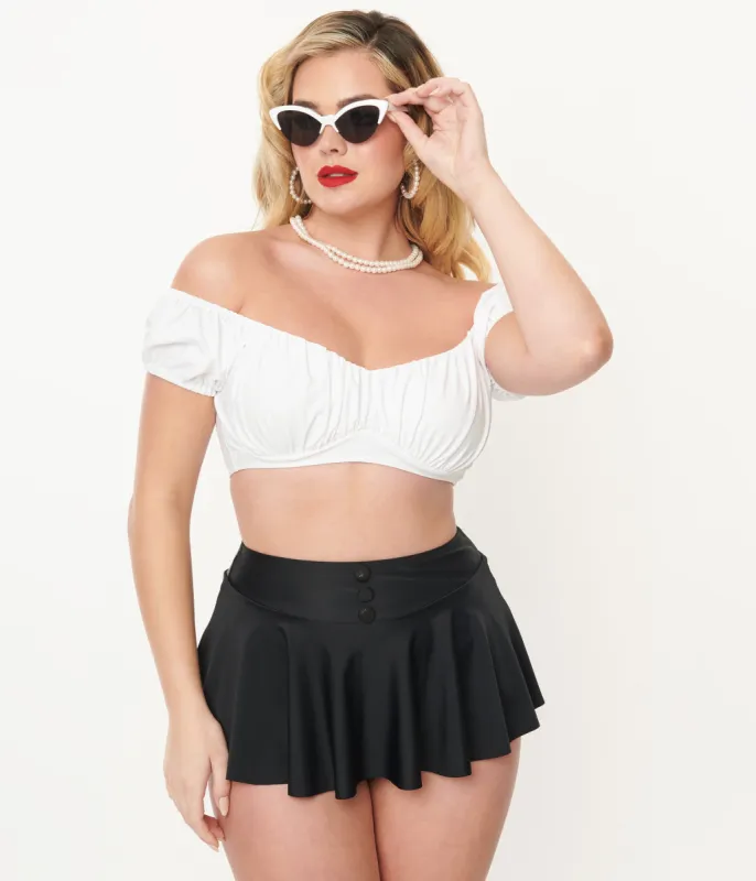 Unique Vintage 1940s White Off The Shoulder Swim Top sold by Unique Vintage
