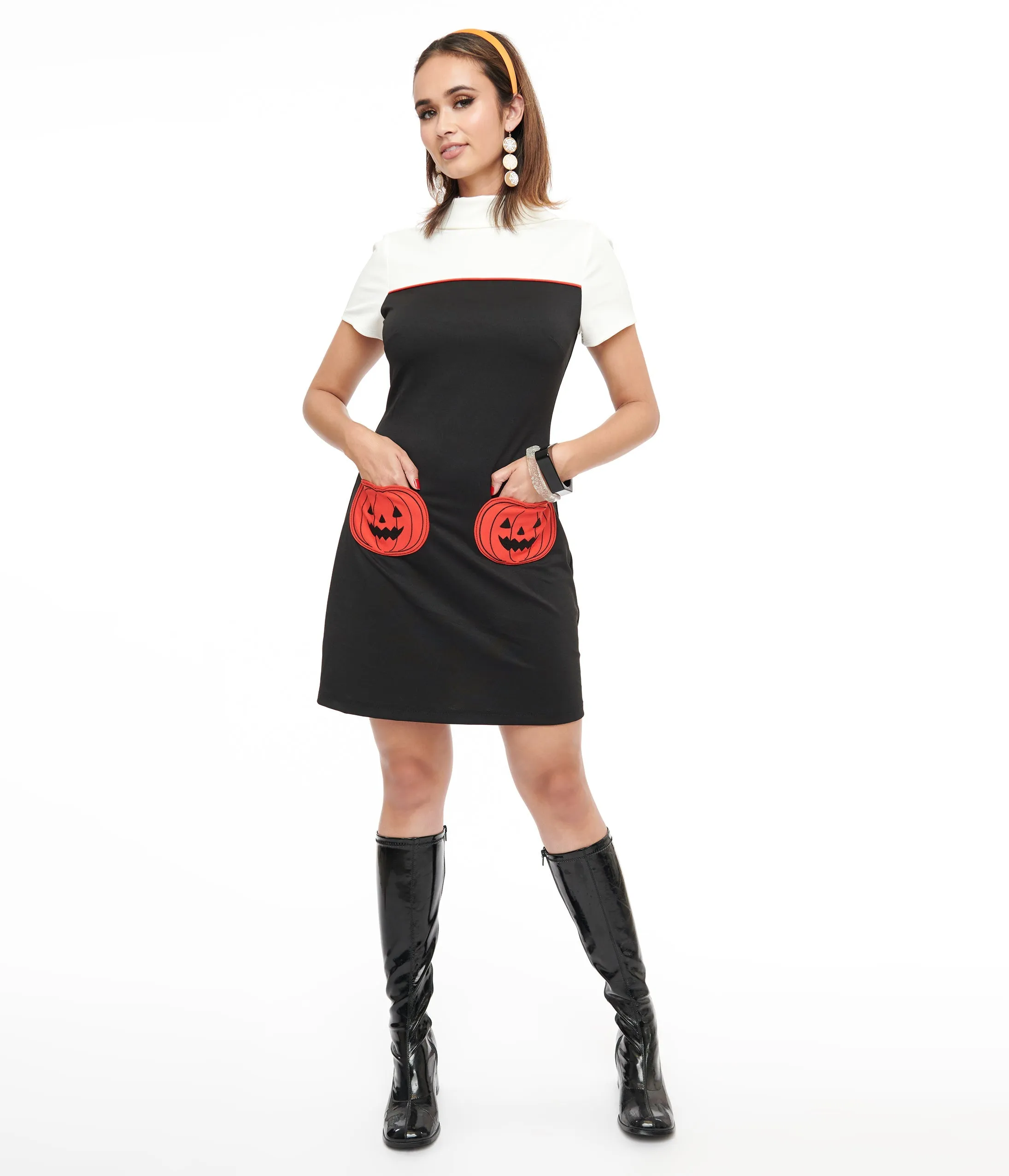 Smak Parlour 1960s Black & Orange Pumpkin Pocket Shift Dress sold by Unique Vintage product image thumbnail 3