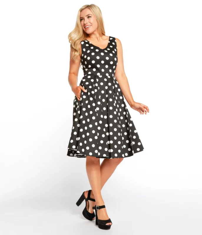 Black & White Polka Dot Sleeveless Swing Dress sold by Unique Vintage