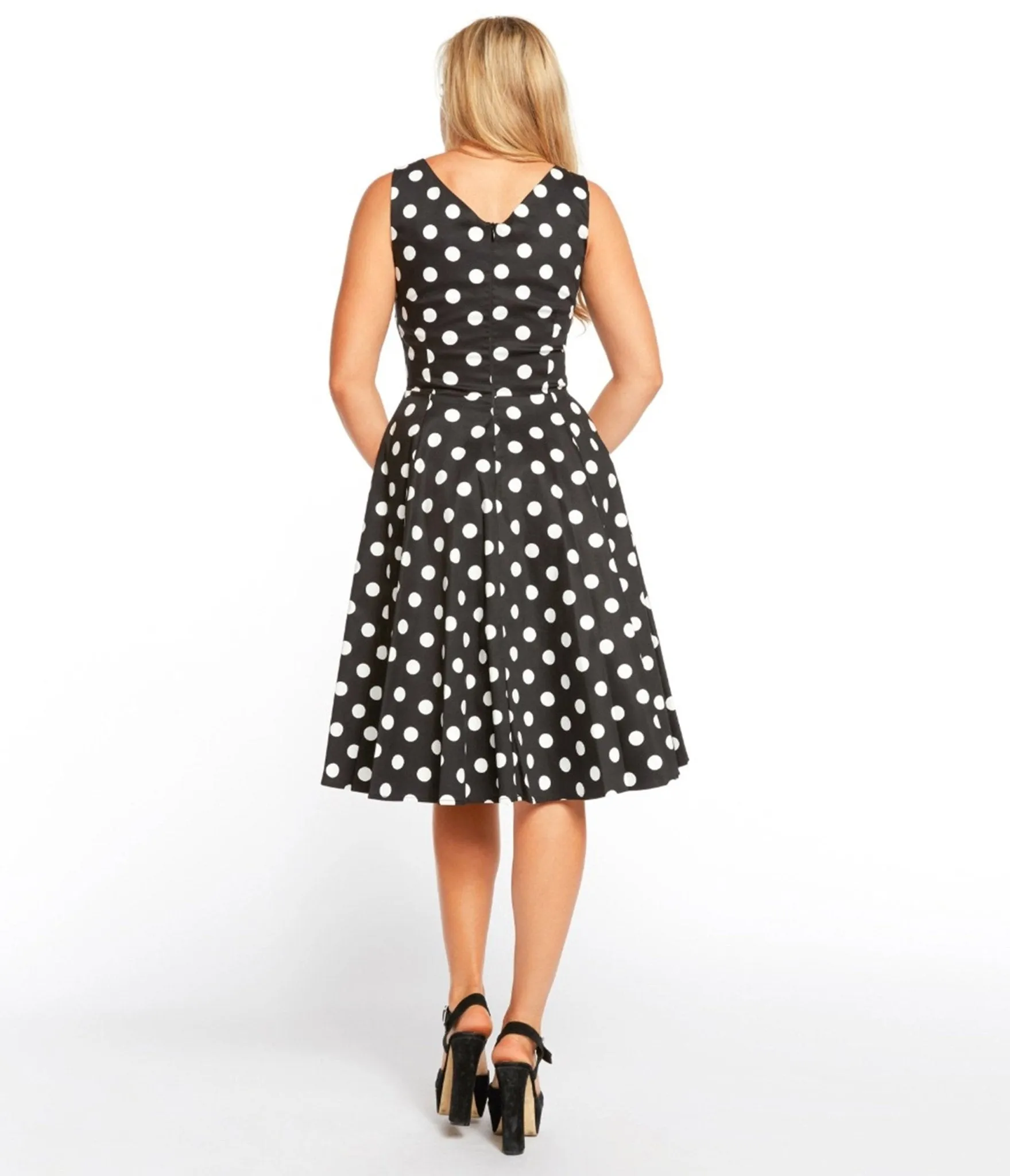 Black & White Polka Dot Sleeveless Swing Dress sold by Unique Vintage product image thumbnail 2
