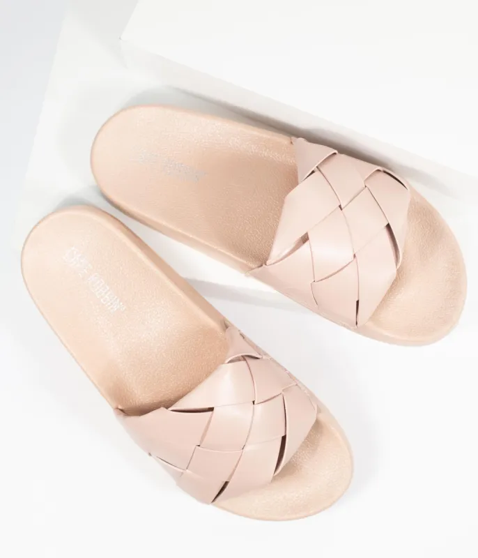 Blush Pink Leatherette Woven Slide Sandals sold by Unique Vintage
