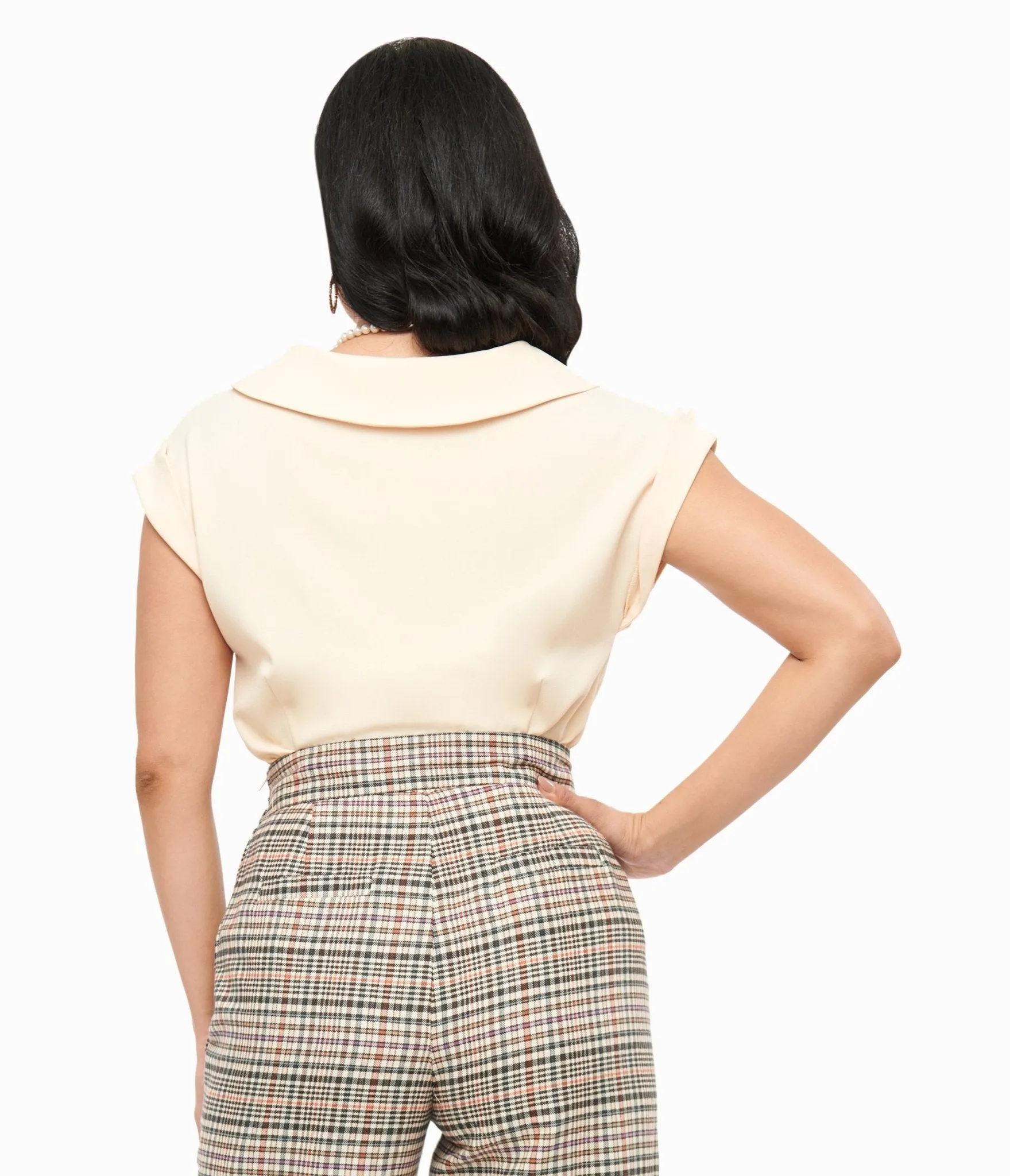 Unique Vintage 1960s Dark Cream Twill Sleeveless Blouse sold by Unique Vintage product image thumbnail 2