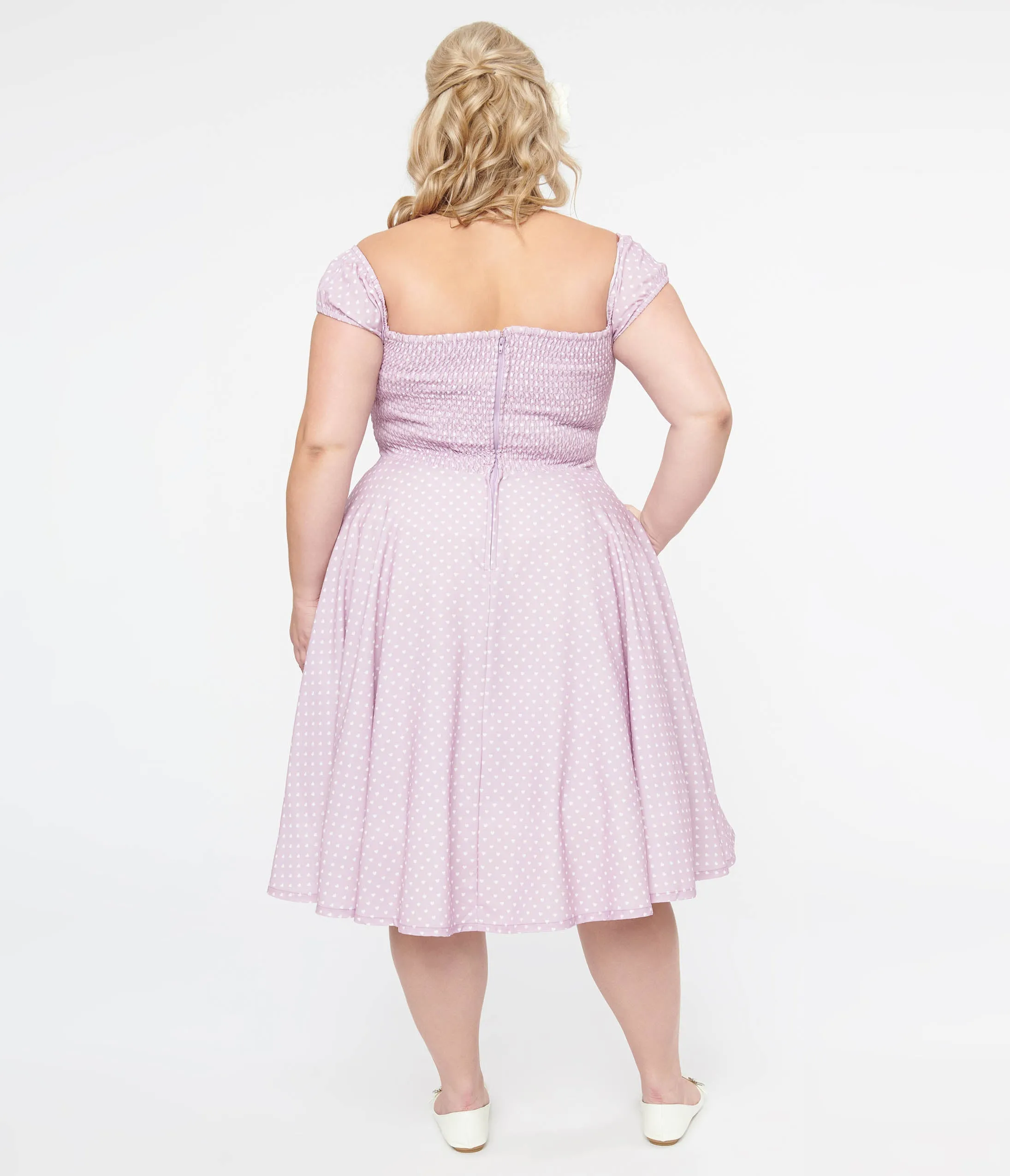Plus Size 1950s Lavender & White Heart Print Victoria Swing Dress sold by Unique Vintage product image thumbnail 3
