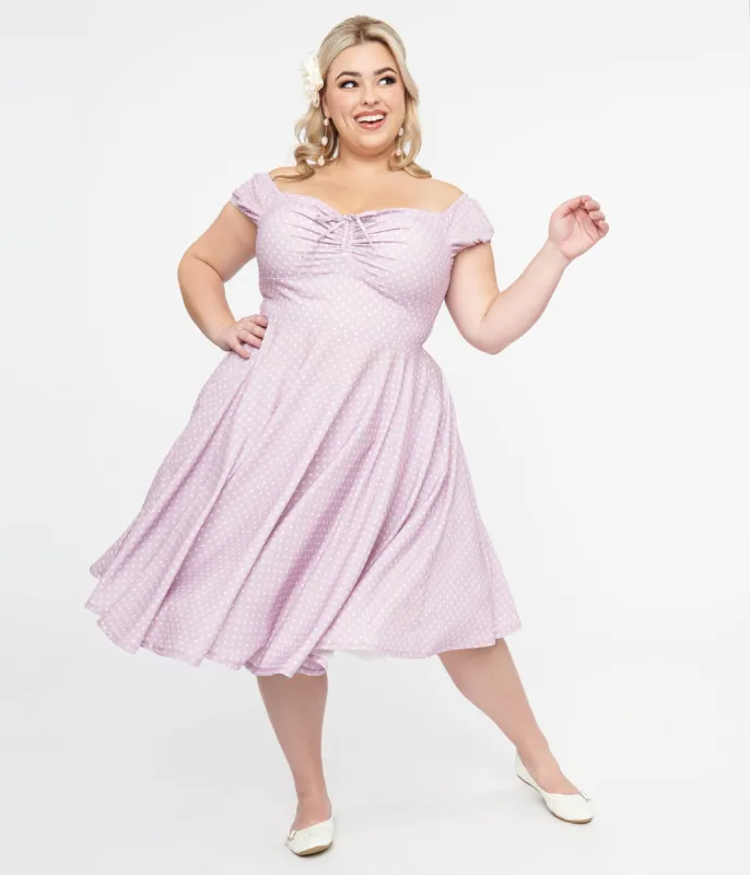 Plus Size 1950s Lavender & White Heart Print Victoria Swing Dress sold by Unique Vintage