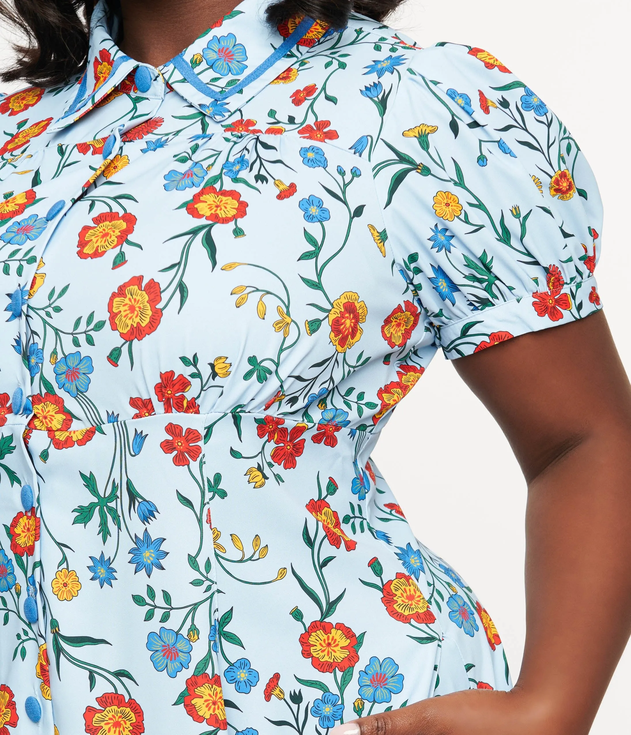 Unique Vintage Plus Size 1950s Blue Floral Fit & Flare Dress sold by Unique Vintage product image thumbnail 2
