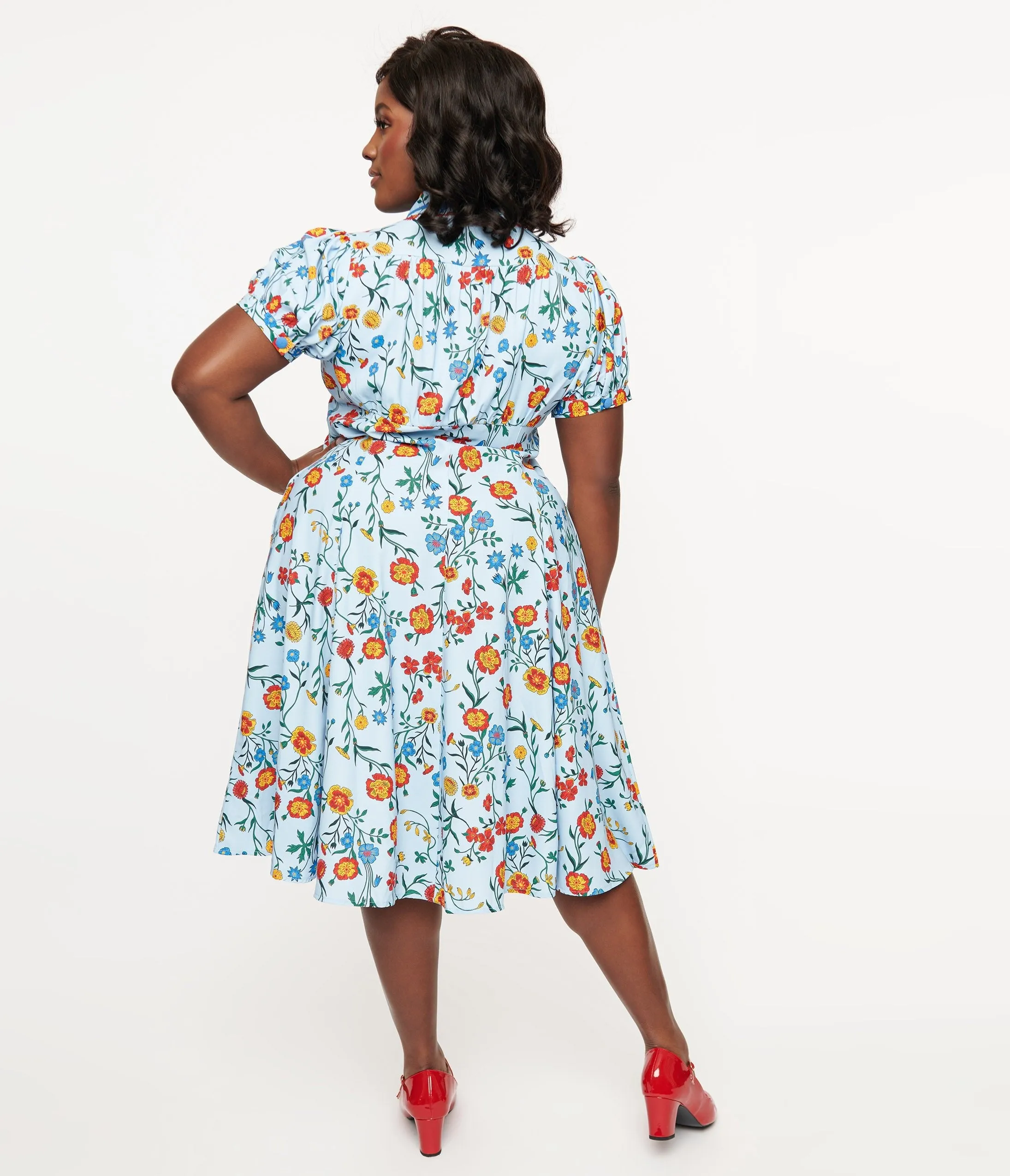 Unique Vintage Plus Size 1950s Blue Floral Fit & Flare Dress sold by Unique Vintage product image thumbnail 3