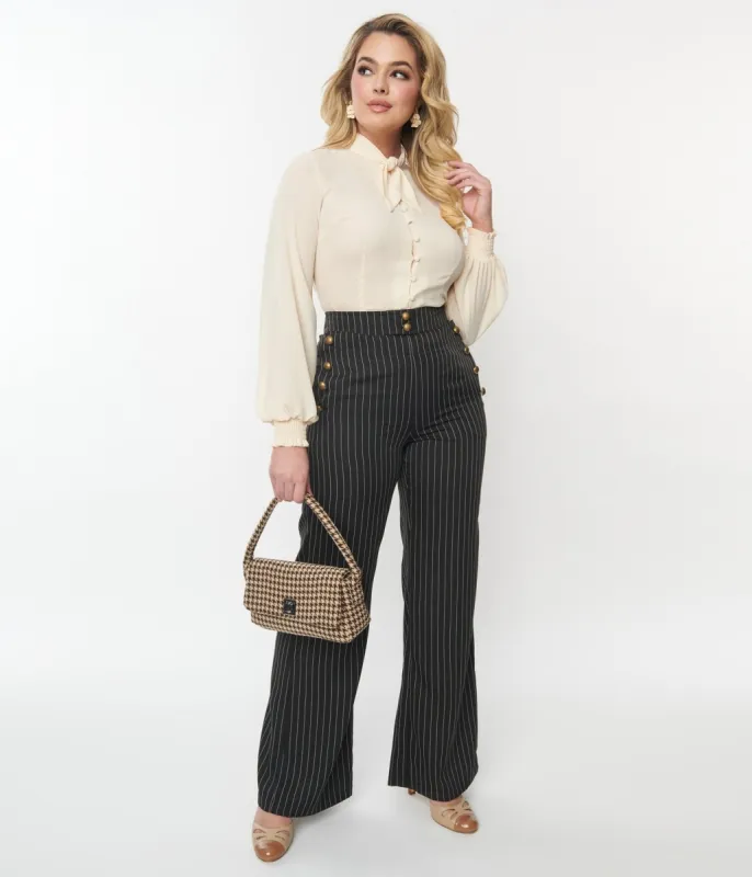 Unique Vintage 1940s Black & White Pinstripe Sailor Pants sold by Unique Vintage