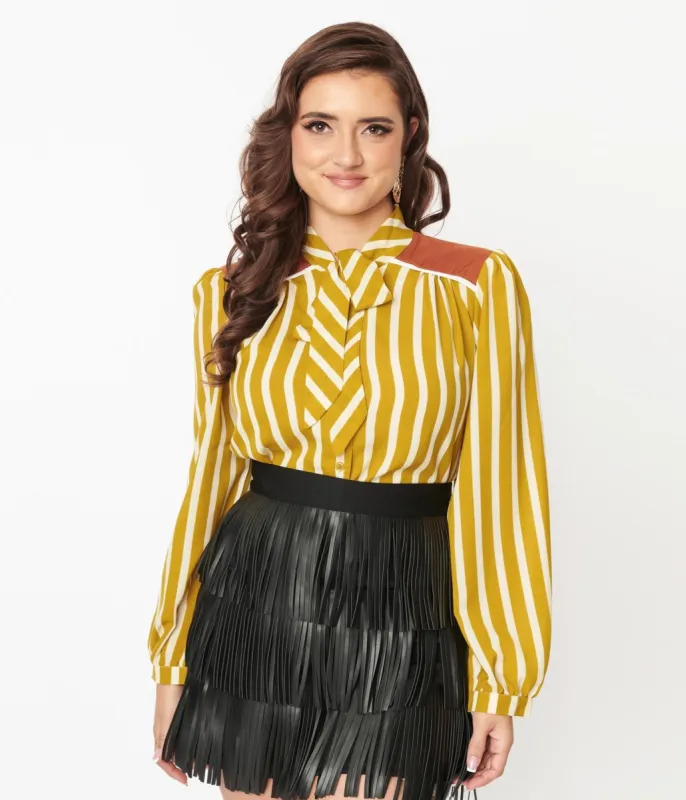 Olive Striped Bow Blouse sold by Unique Vintage