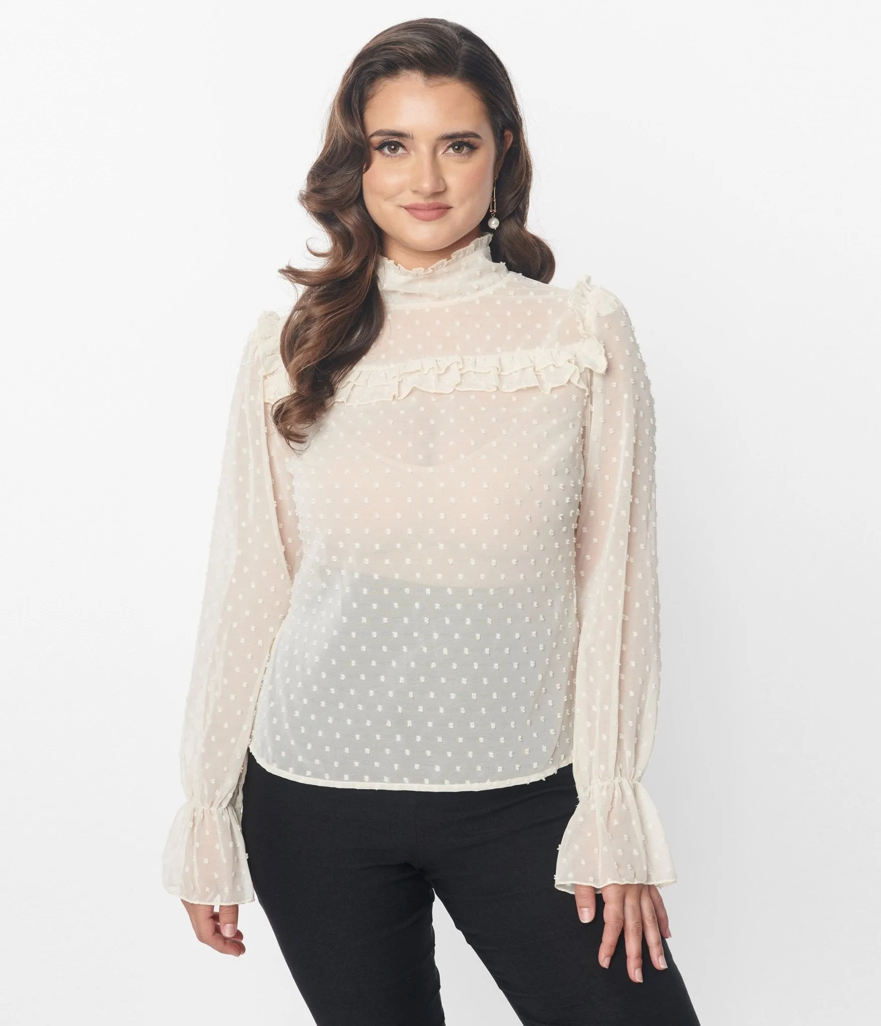 Unique Vintage Ivory Clip Dot Donna Blouse sold by Unique Vintage product image thumbnail 3