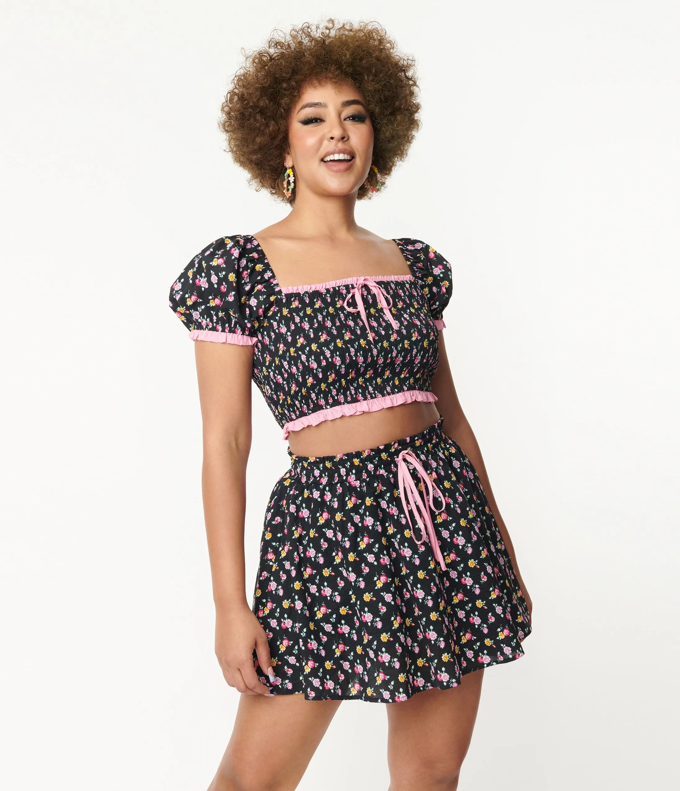 Unique Vintage Black & Pink Ditsy Floral Crop Top sold by Unique Vintage product image thumbnail 4