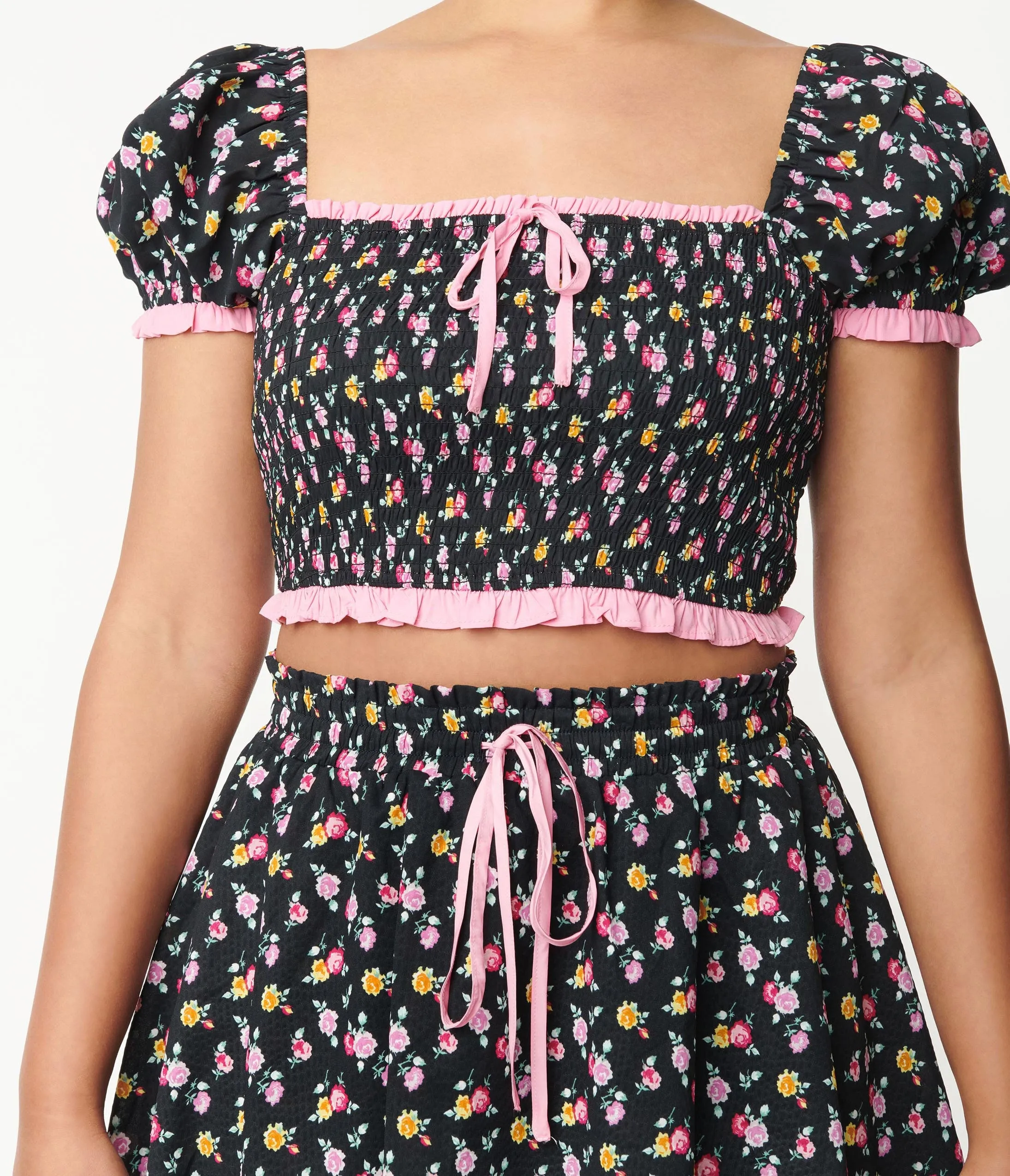 Unique Vintage Black & Pink Ditsy Floral Crop Top sold by Unique Vintage product image thumbnail 2