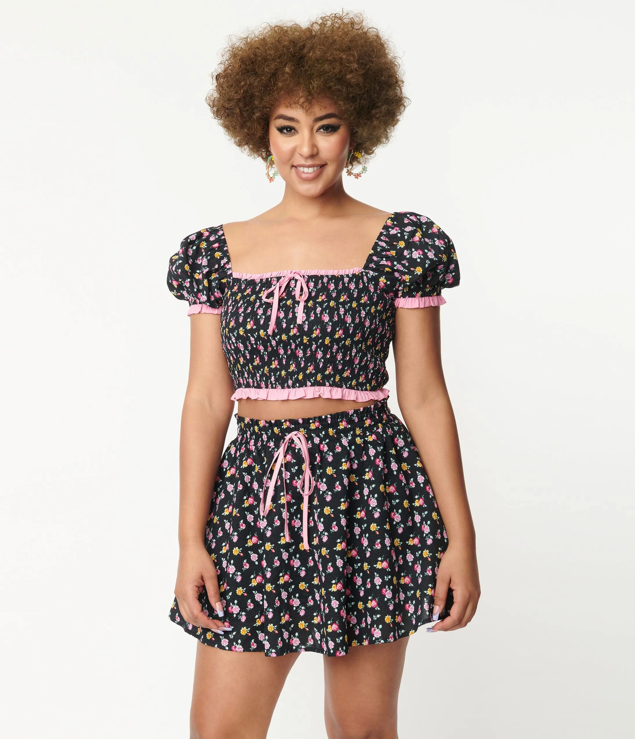 Unique Vintage Black & Pink Ditsy Floral Crop Top sold by Unique Vintage product image thumbnail 5