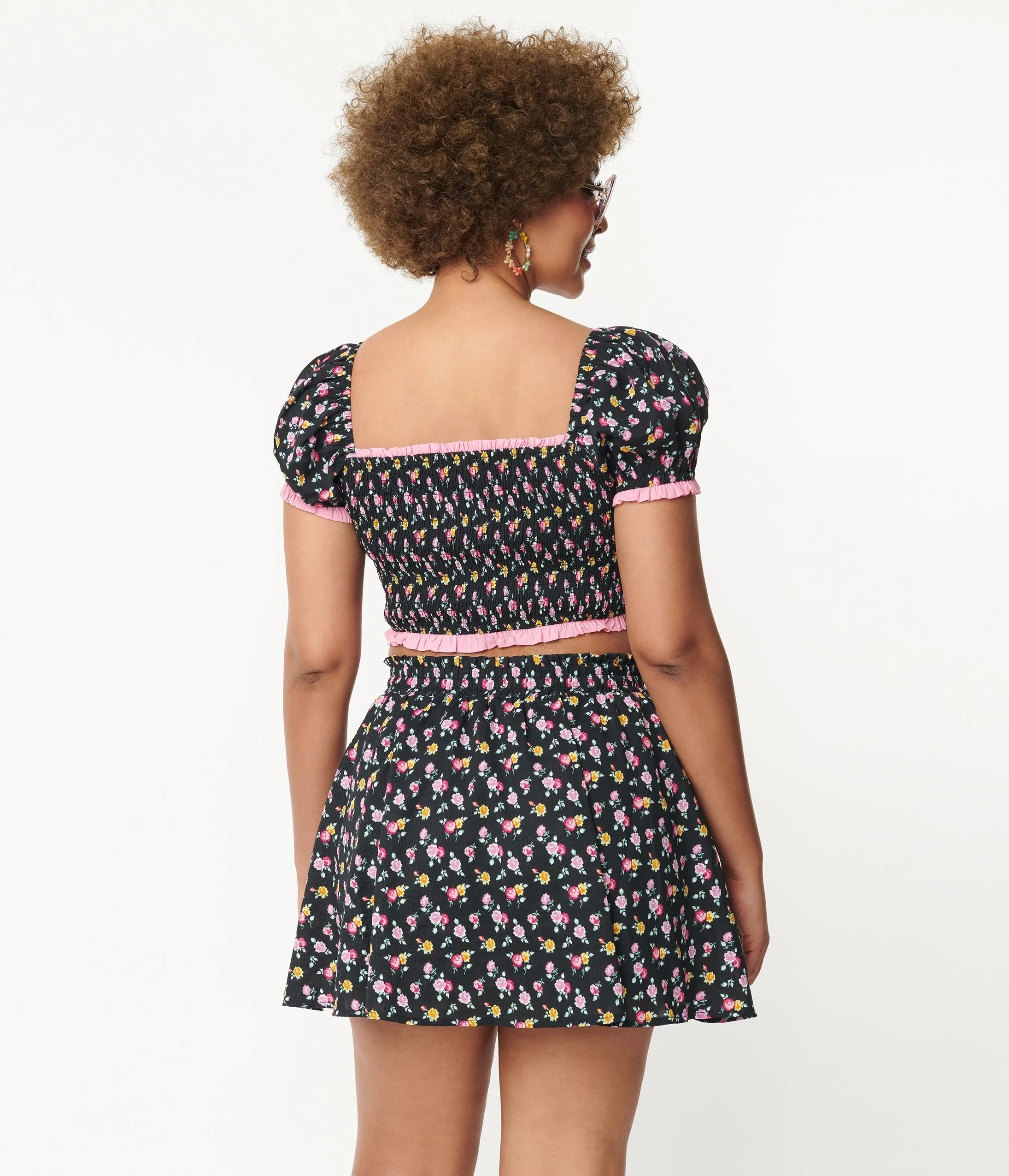 Unique Vintage Black & Pink Ditsy Floral Crop Top sold by Unique Vintage product image thumbnail 3