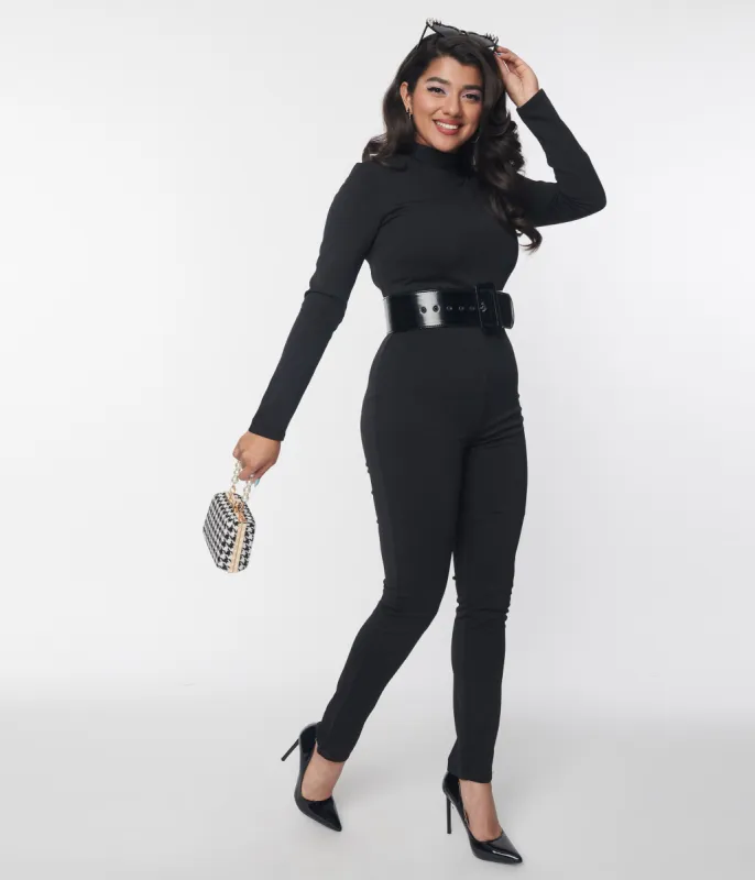Smak Parlour Black Mock Neck Long Sleeve Jumpsuit sold by Unique Vintage