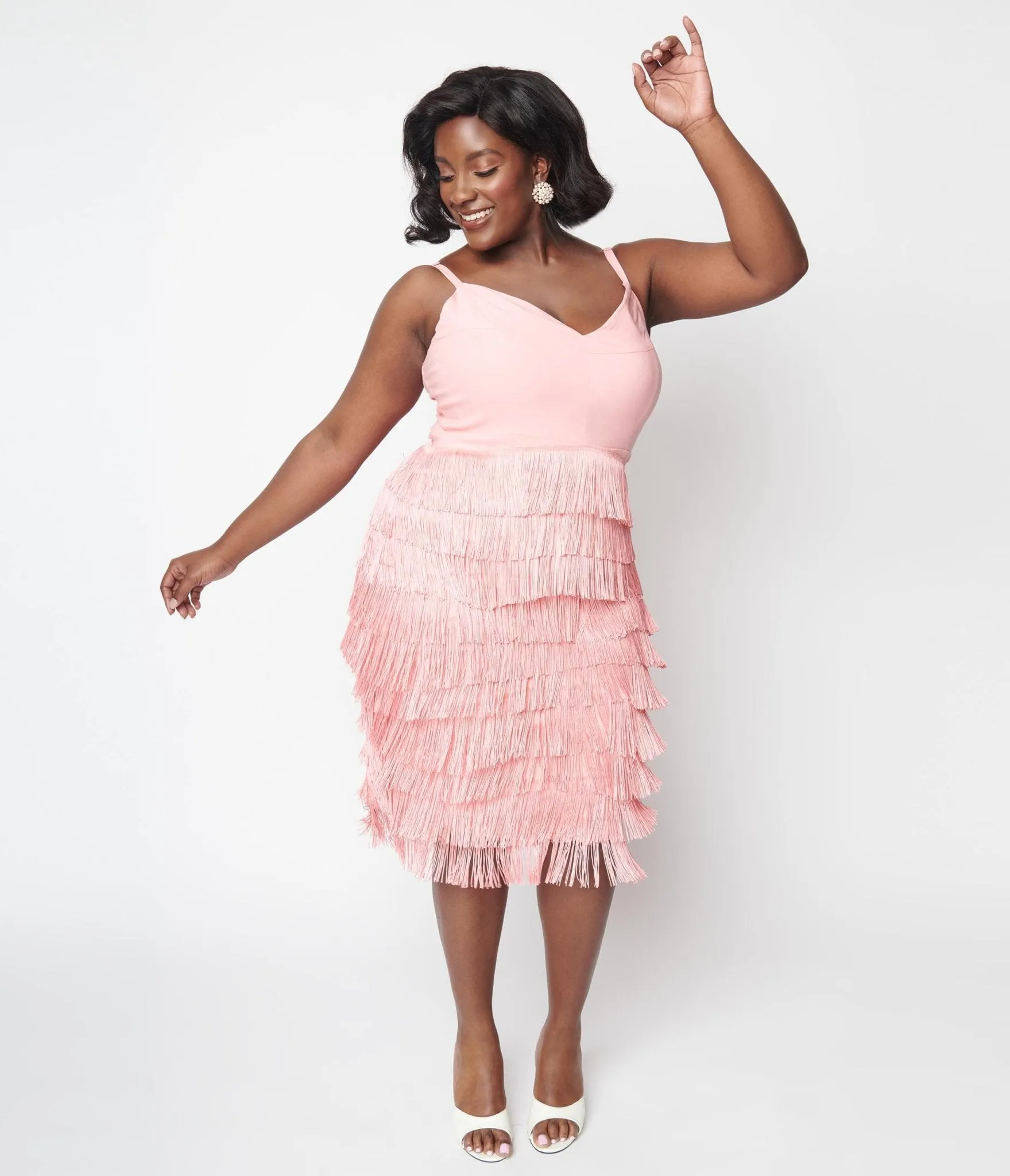 Unique Vintage Light Pink Some Like It Hot Fringe Wiggle Dress