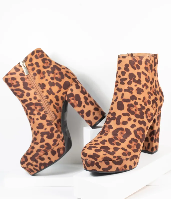 Leopard Print Suede Platform Heel Booties sold by Unique Vintage