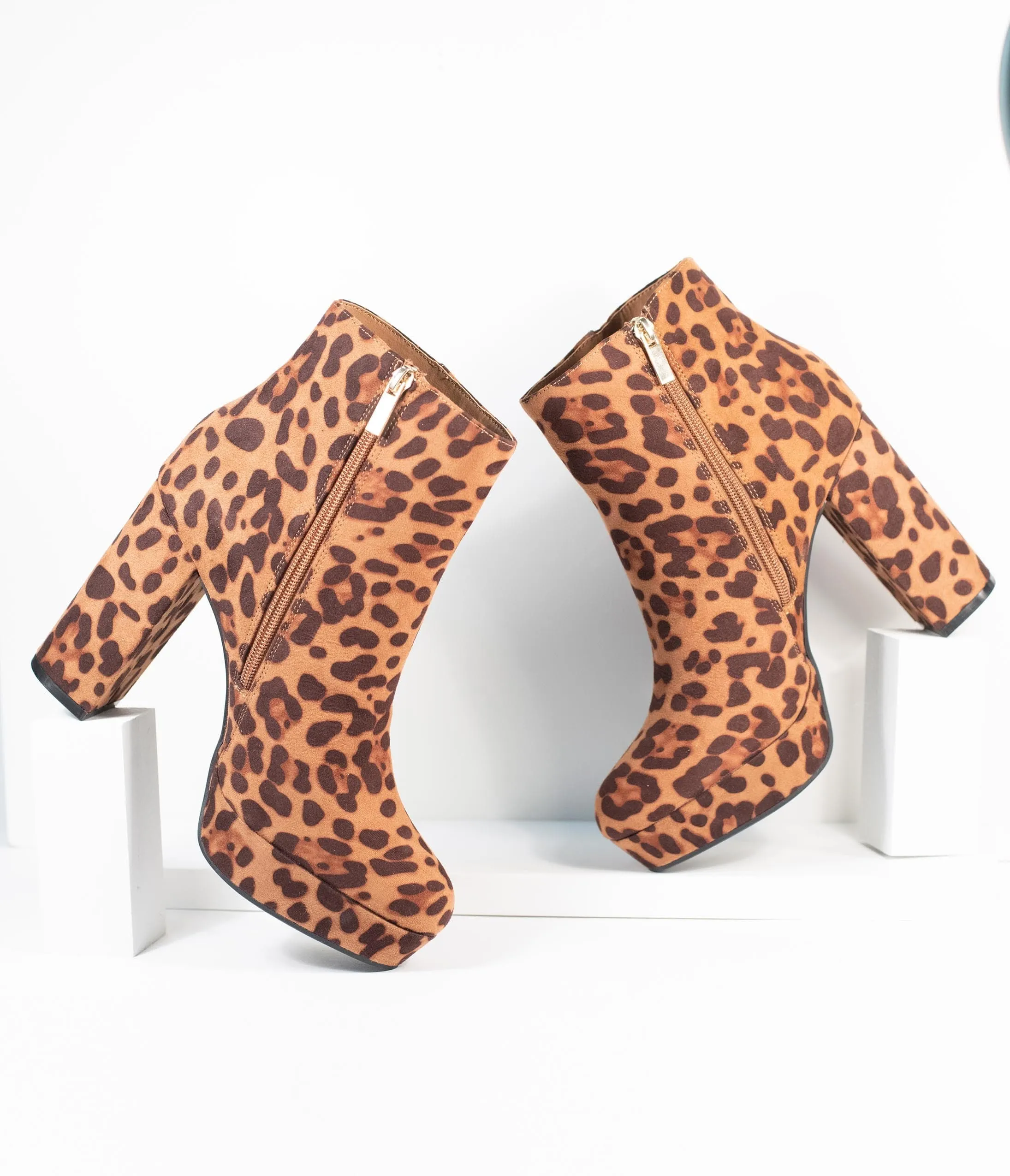 Leopard Print Suede Platform Heel Booties sold by Unique Vintage product image thumbnail 5