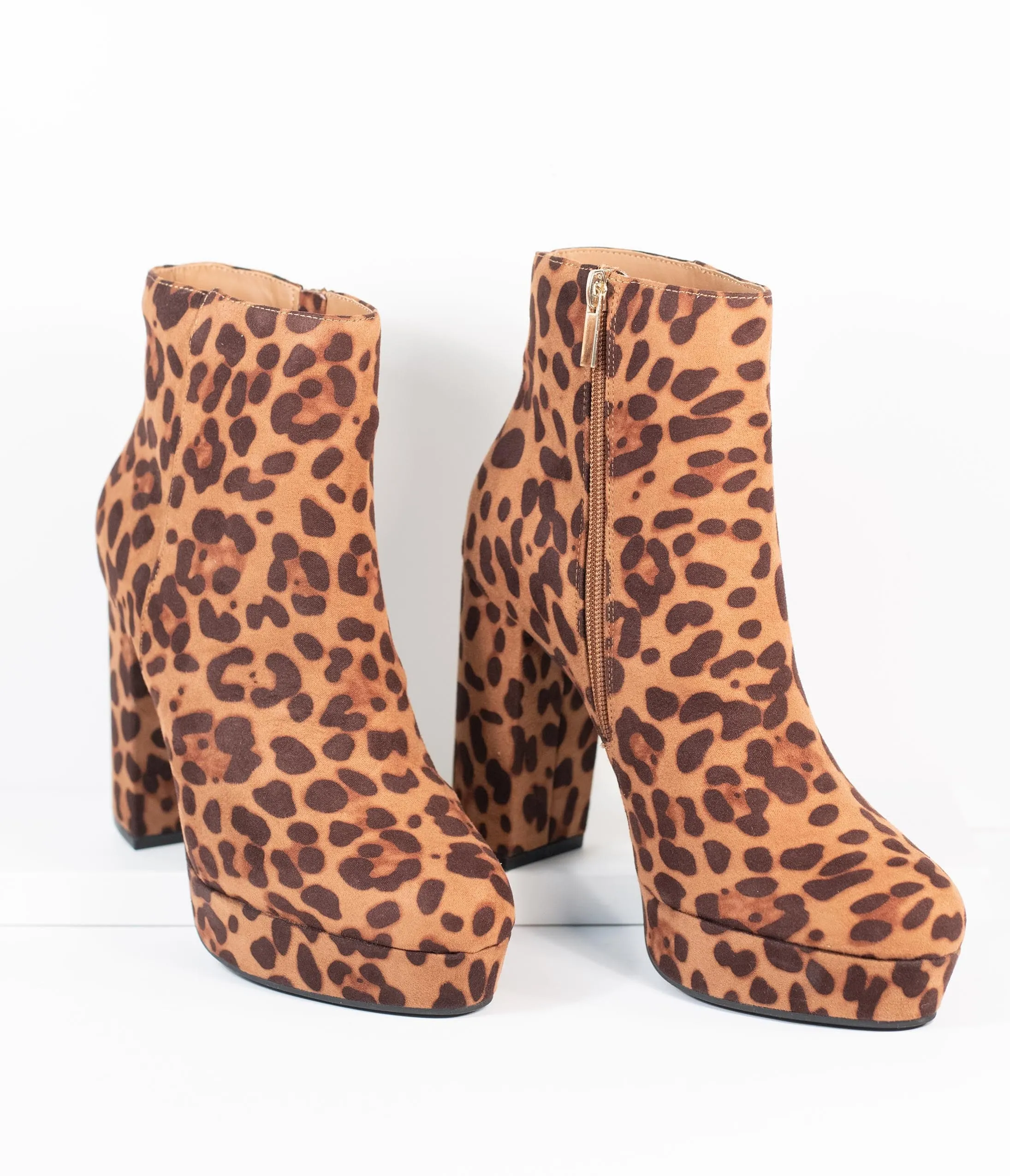 Leopard Print Suede Platform Heel Booties sold by Unique Vintage product image thumbnail 4