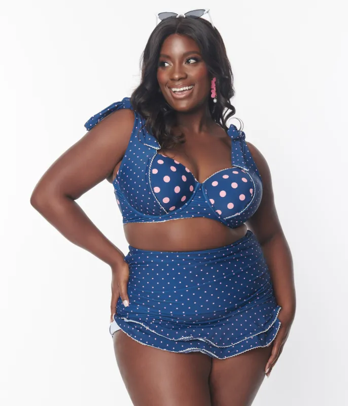 Unique Vintage Plus Size Navy & Pink Pin Dot Alice Swim Skirt sold by Unique Vintage